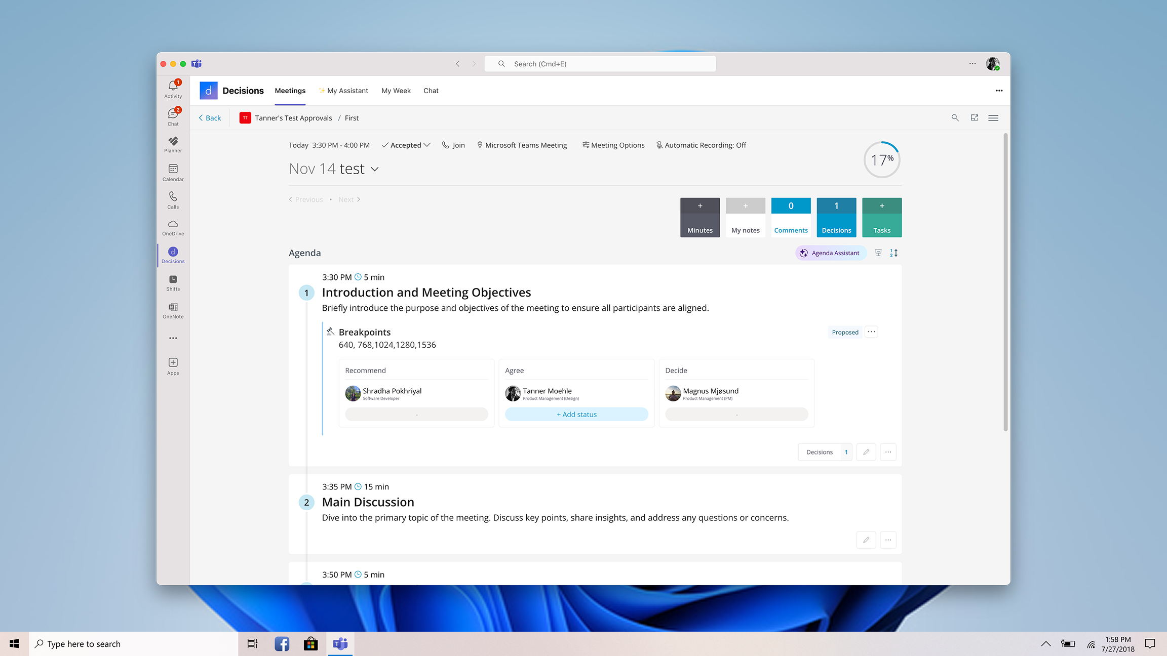 Agenda Builder interface