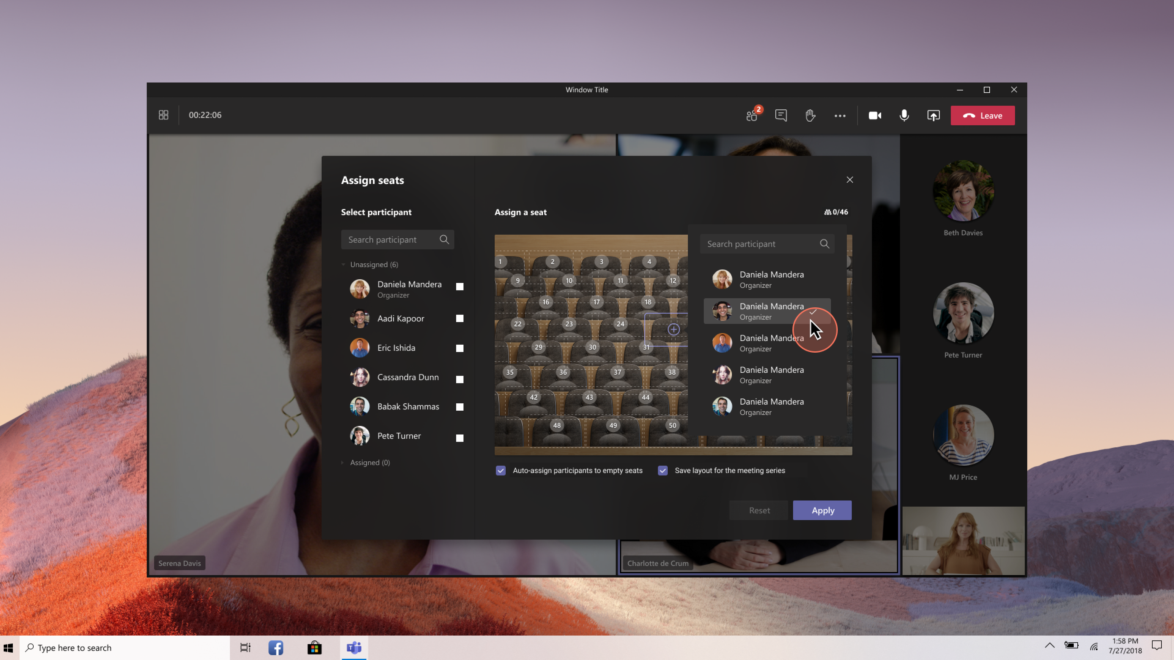 Seat assignment detail